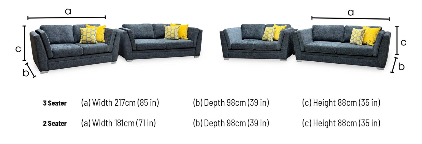 ‘Stephan’ Charcoal Grey Fabric 3 + 2 Seater Sofa Set