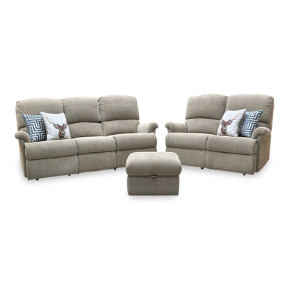 Sherborne ‘Nevada’ Beige Fabric 3 + 2 Seater Power Recliner Sofa Set + Storage Footstool