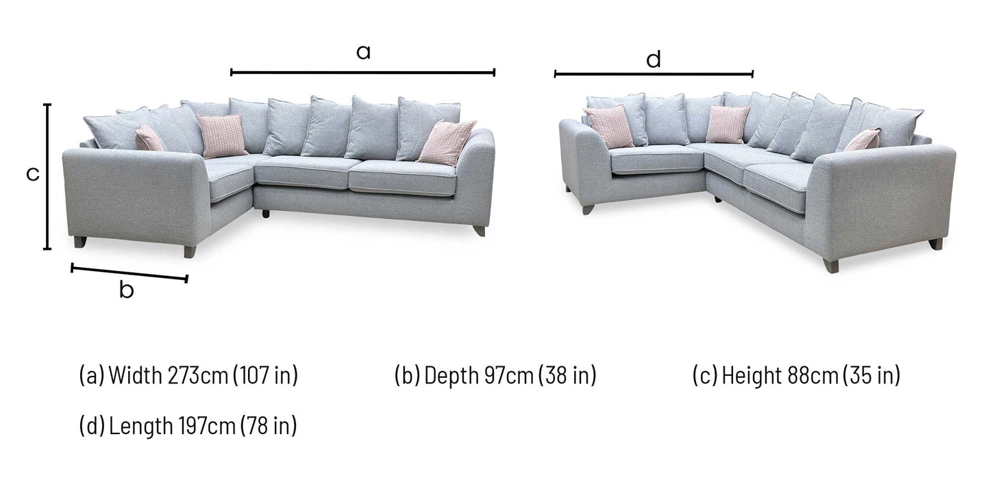 ‘Lorella’ Silver Lorella Woven Fabric Pillow Back Right Hand Facing Corner Sofa