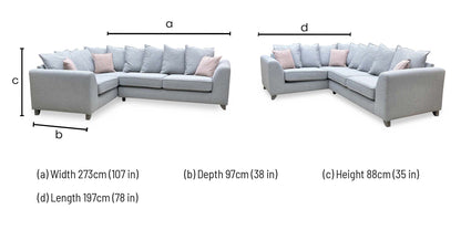 ‘Lorella’ Silver Lorella Woven Fabric Pillow Back Right Hand Facing Corner Sofa