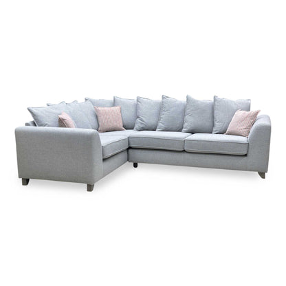 ‘Lorella’ Silver Lorella Woven Fabric Pillow Back Right Hand Facing Corner Sofa