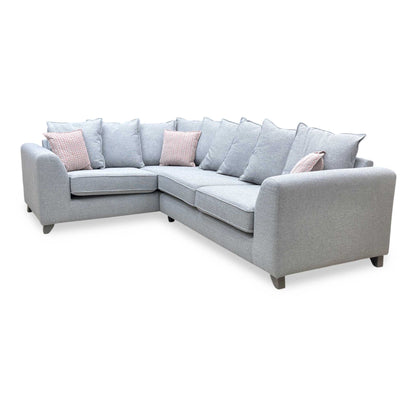 ‘Lorella’ Silver Lorella Woven Fabric Pillow Back Right Hand Facing Corner Sofa