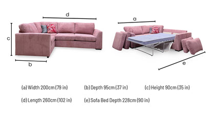 ‘Heydon’ Blush Pink Marley Jumbo Cord Fabric Right Hand Facing Arm Open End Deluxe Corner Sofa Bed