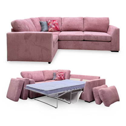 ‘Heydon’ Blush Pink Marley Jumbo Cord Fabric Right Hand Facing Arm Open End Deluxe Corner Sofa Bed