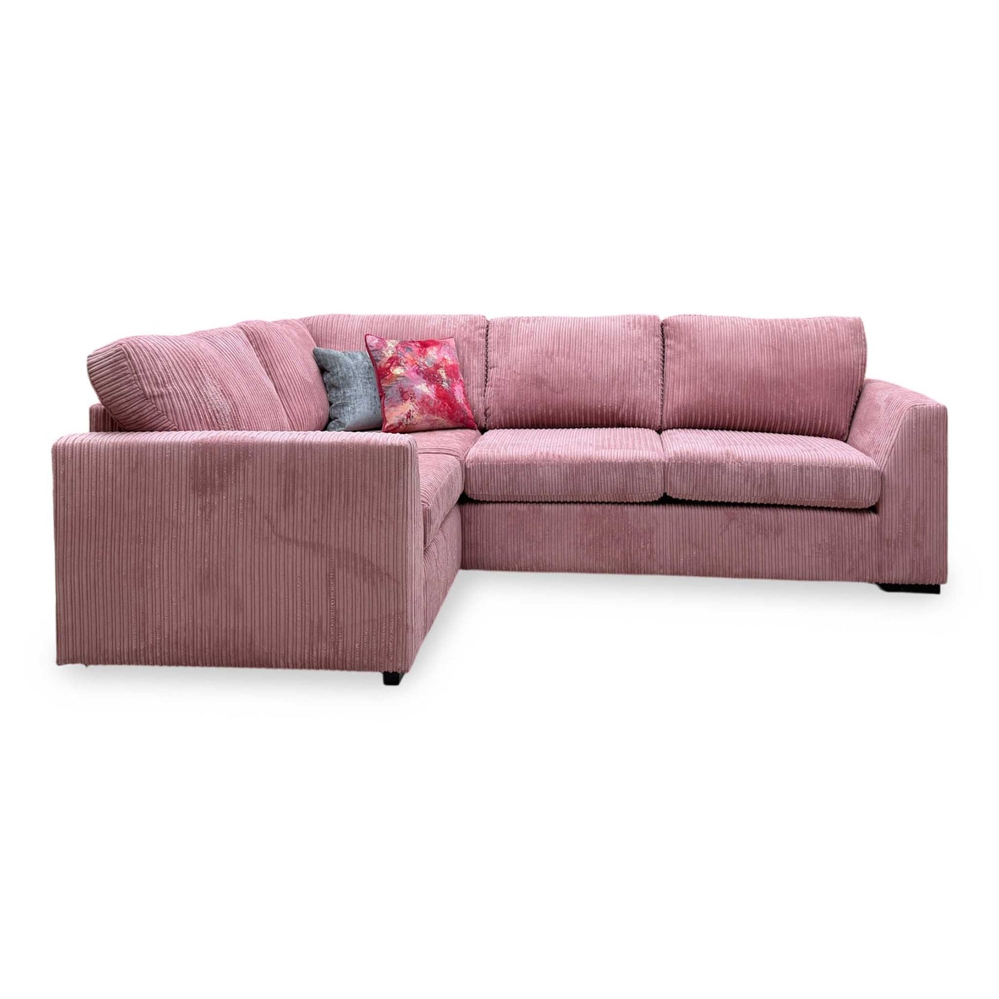 ‘Heydon’ Blush Pink Marley Jumbo Cord Fabric Right Hand Facing Arm Open End Deluxe Corner Sofa Bed