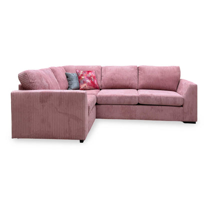 ‘Heydon’ Blush Pink Marley Jumbo Cord Fabric Right Hand Facing Arm Open End Deluxe Corner Sofa Bed