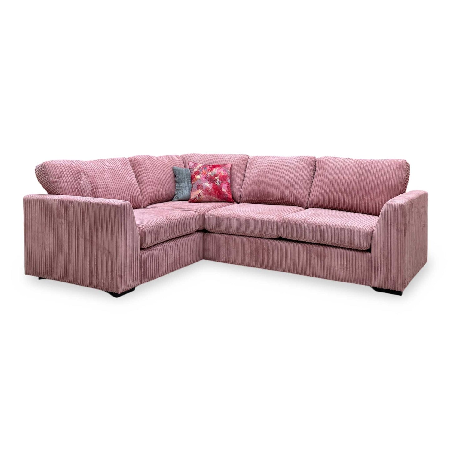 ‘Heydon’ Blush Pink Marley Jumbo Cord Fabric Right Hand Facing Arm Open End Deluxe Corner Sofa Bed