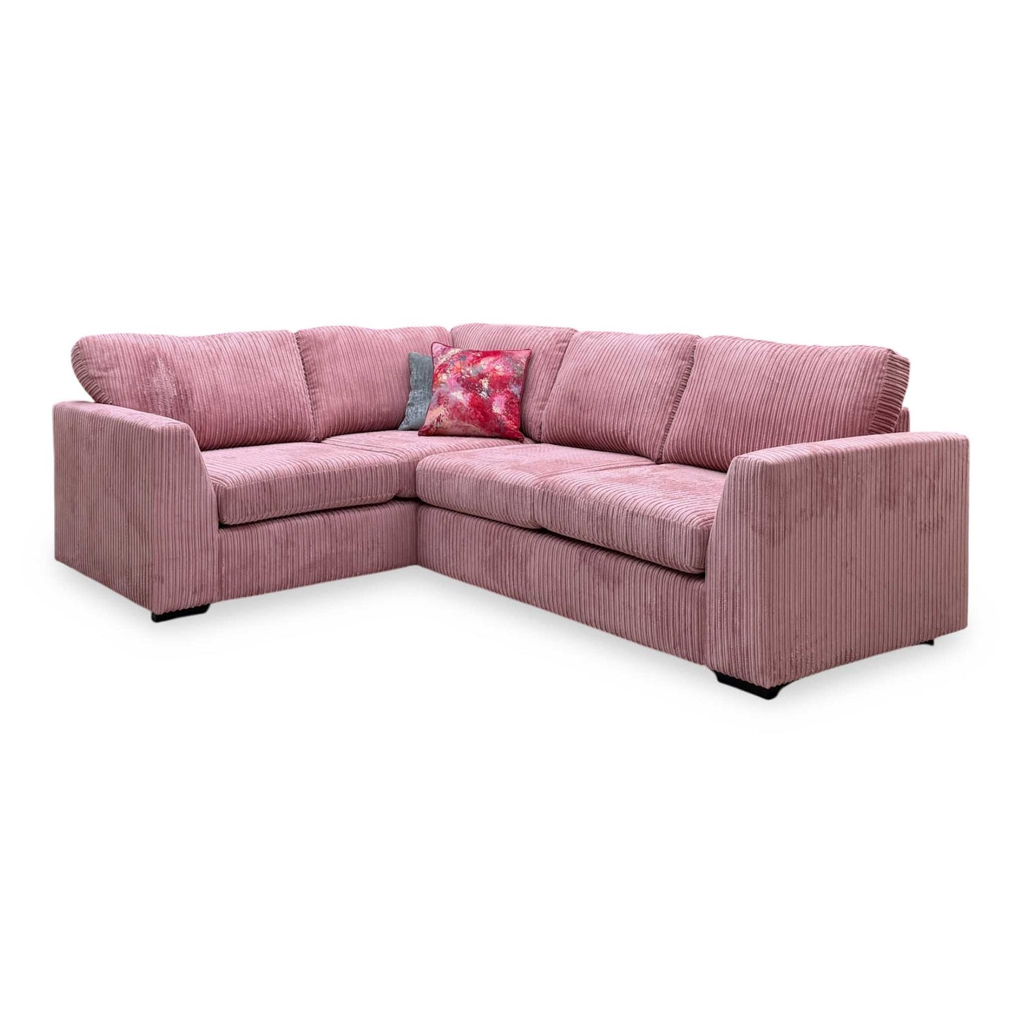 ‘Heydon’ Blush Pink Marley Jumbo Cord Fabric Right Hand Facing Arm Open End Deluxe Corner Sofa Bed