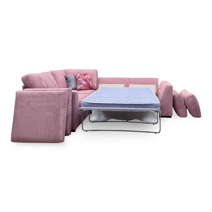 ‘Heydon’ Blush Pink Marley Jumbo Cord Fabric Right Hand Facing Arm Open End Deluxe Corner Sofa Bed