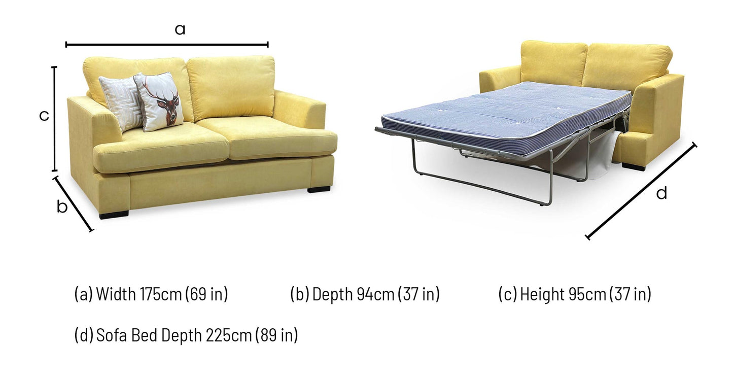 ‘Freya’ Lemon Yellow Freya Fabric 2 Seater Deluxe Sofa Bed