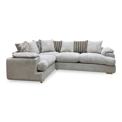 ‘Celine’ Mink and Mocha Celine Cord Fabric Right Arm Facing 2 Seater Pillow Back Deluxe Corner Sofa Bed