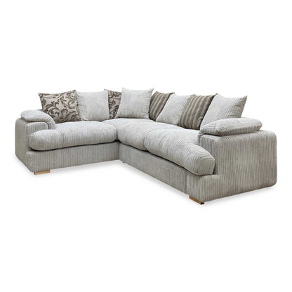 ‘Celine’ Mink and Mocha Celine Cord Fabric Right Arm Facing 2 Seater Pillow Back Deluxe Corner Sofa Bed