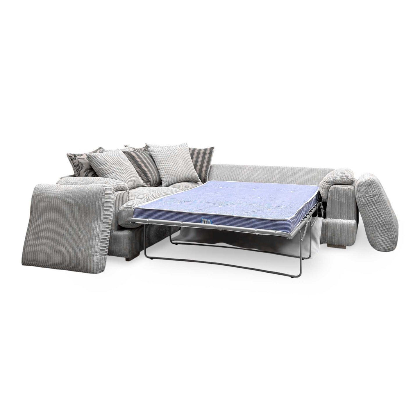 ‘Celine’ Mink and Mocha Celine Cord Fabric Right Arm Facing 2 Seater Pillow Back Deluxe Corner Sofa Bed