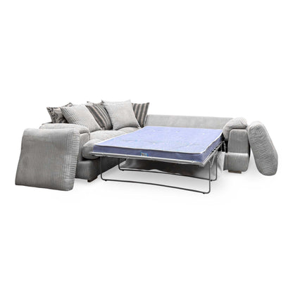 ‘Celine’ Mink and Mocha Celine Cord Fabric Right Arm Facing 2 Seater Pillow Back Deluxe Corner Sofa Bed