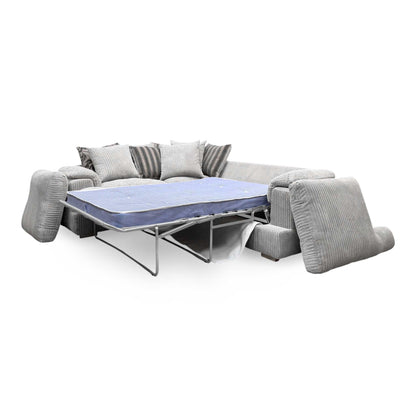 ‘Celine’ Mink and Mocha Celine Cord Fabric Right Arm Facing 2 Seater Pillow Back Deluxe Corner Sofa Bed