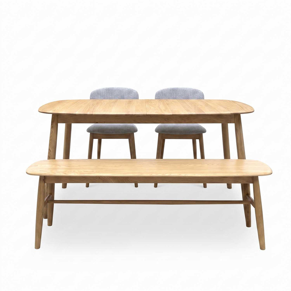 Stockholm Light Oak Solid Oak 160cm Extending Dining Table with 150cm Dining Bench + 2 Dining Chairs – view 6