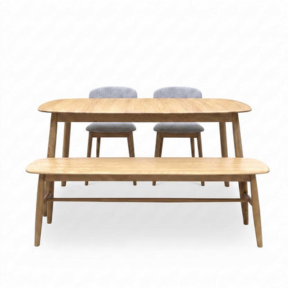 Stockholm Light Oak Solid Oak 160cm Extending Dining Table with 150cm Dining Bench + 2 Dining Chairs – view 6