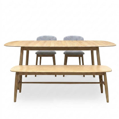 Stockholm Light Oak Solid Oak 160cm Extending Dining Table with 150cm Dining Bench + 2 Dining Chairs – view 5