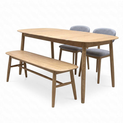 Stockholm Light Oak Solid Oak 160cm Extending Dining Table with 150cm Dining Bench + 2 Dining Chairs – view 7