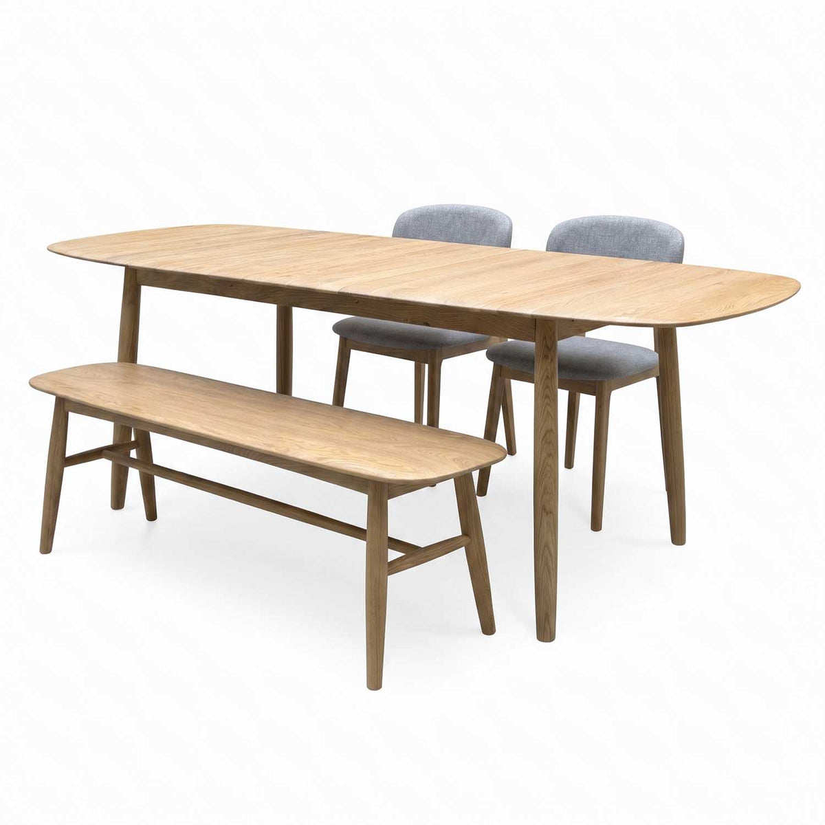 Stockholm Light Oak Solid Oak 160cm Extending Dining Table with 150cm Dining Bench + 2 Dining Chairs – view 8
