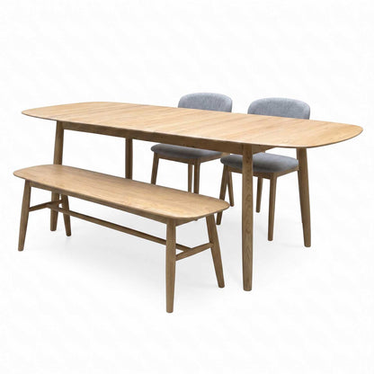 Stockholm Light Oak Solid Oak 160cm Extending Dining Table with 150cm Dining Bench + 2 Dining Chairs – view 8