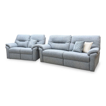 G Plan 'Seattle' B974 Arola Sky Blue Fabric 3 + 2 Seater Power Recliner Sofa Set