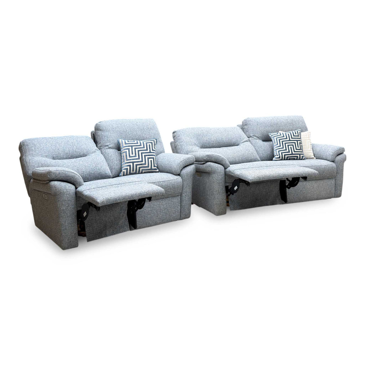 G Plan 'Seattle' B974 Arola Sky Blue Fabric 3 + 2 Seater Power Recliner Sofa Set