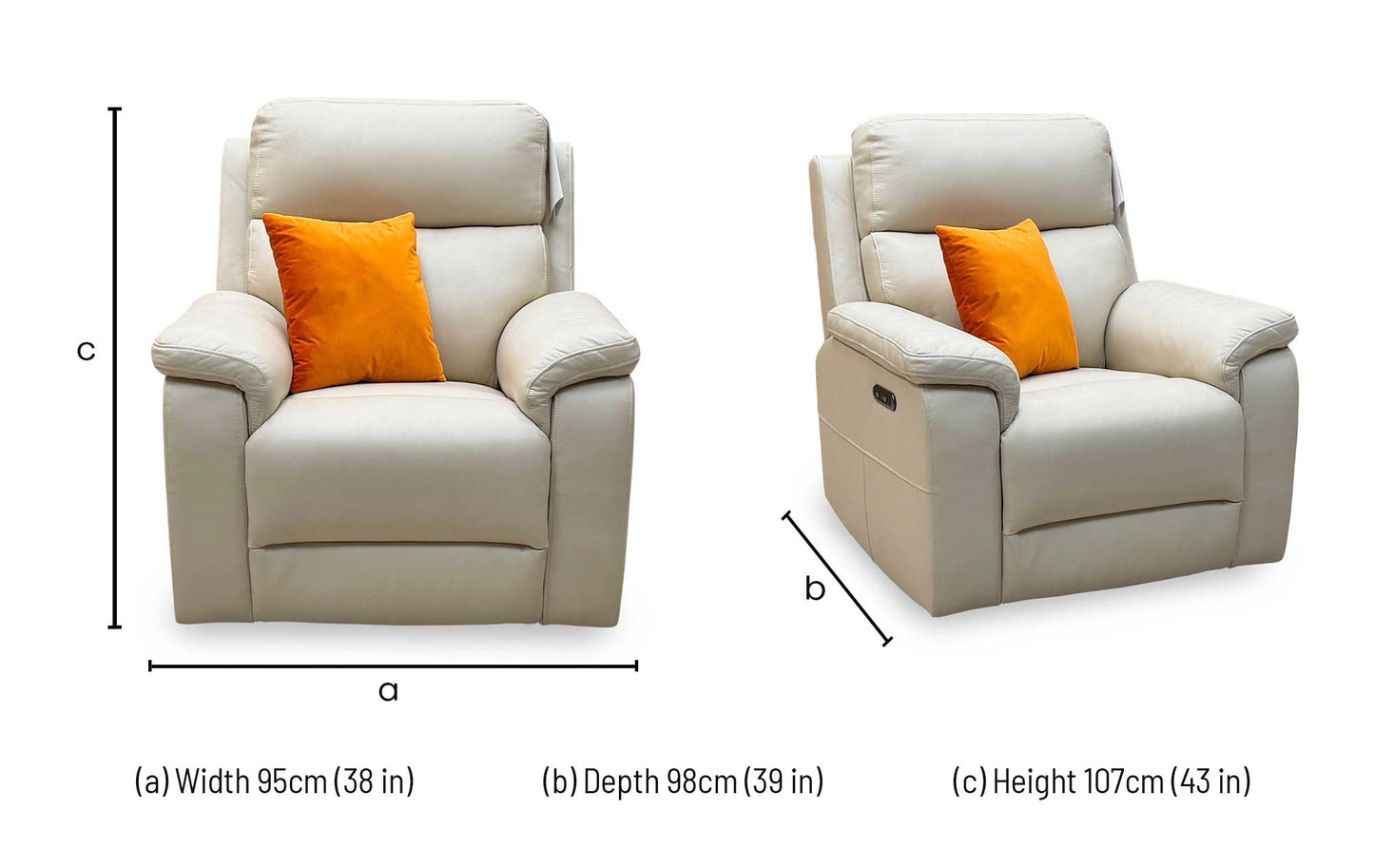 ‘Raven' Montana Bone China Cat-60_05 Cream Leather Power Recliner Chair