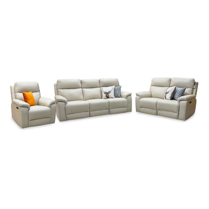 ‘Raven’ Montana Bone China Cat-60 05 Cream Leather Set: 3 + 2 Seater Power Recliner With Power Chair Sofa Set