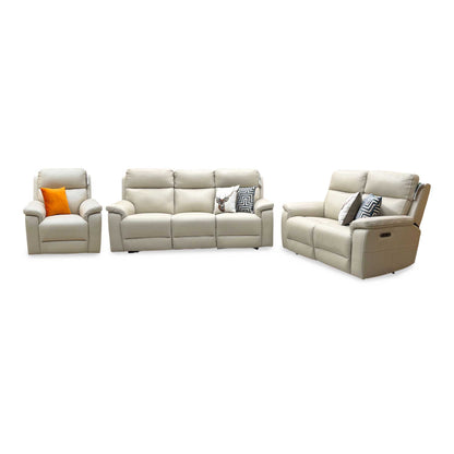 ‘Raven’ Montana Bone China Cat-60 05 Cream Leather Set: 3 + 2 Seater Power Recliner With Power Chair Sofa Set