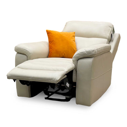 ‘Raven' Montana Bone China Cat-60_05 Cream Leather Power Recliner Chair
