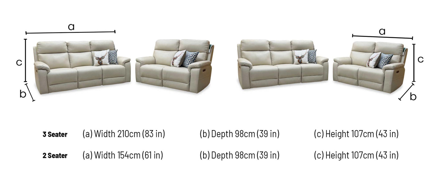 ‘Raven’ Montana Bone China Cat-60_05 Cream Leather 3 + 2 Seater Power Recliner Sofa Set