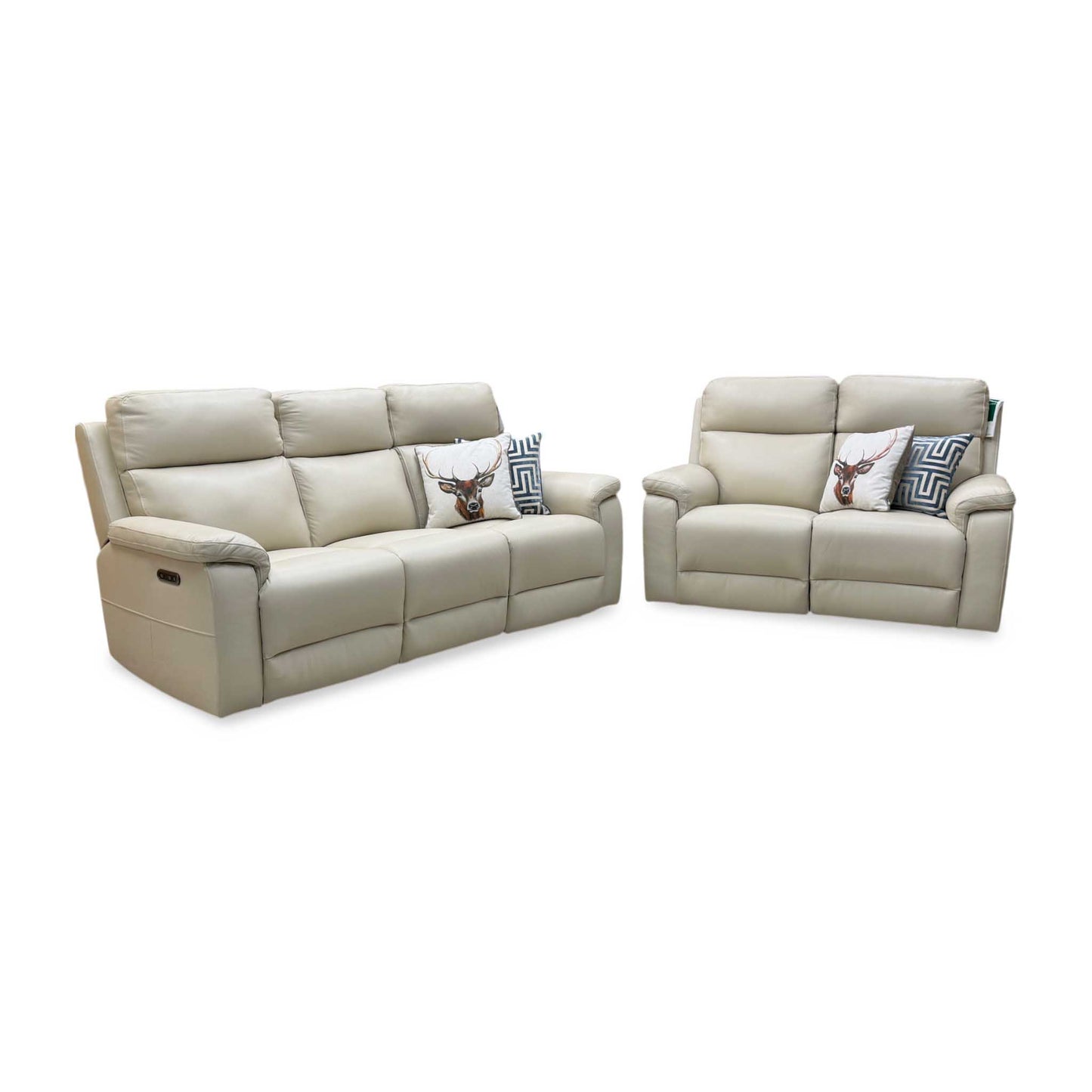 ‘Raven’ Montana Bone China Cat-60_05 Cream Leather 3 + 2 Seater Power Recliner Sofa Set