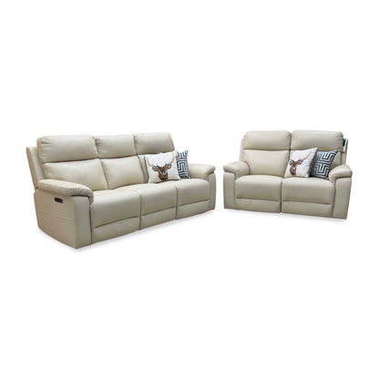 ‘Raven’ Montana Bone China Cat-60_05 Cream Leather 3 + 2 Seater Power Recliner Sofa Set