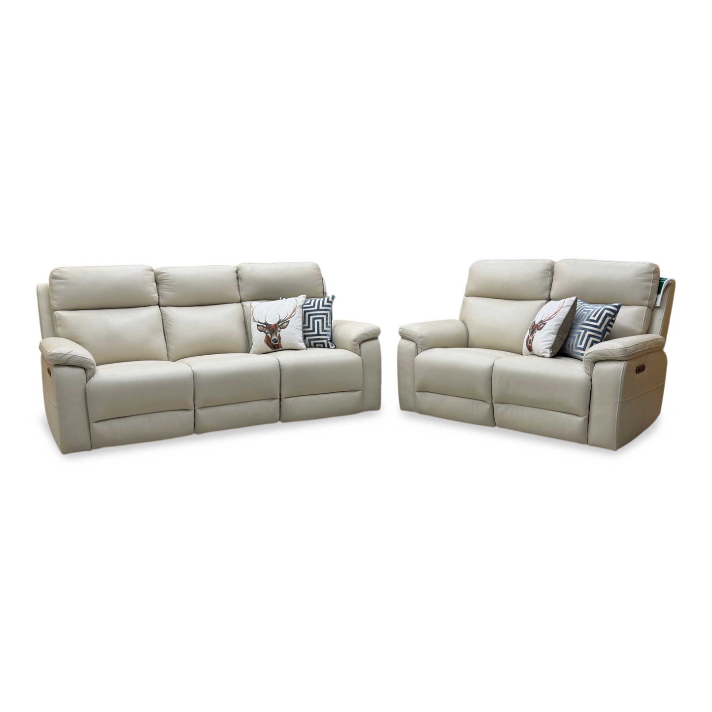 ‘Raven’ Montana Bone China Cat-60_05 Cream Leather 3 + 2 Seater Power Recliner Sofa Set