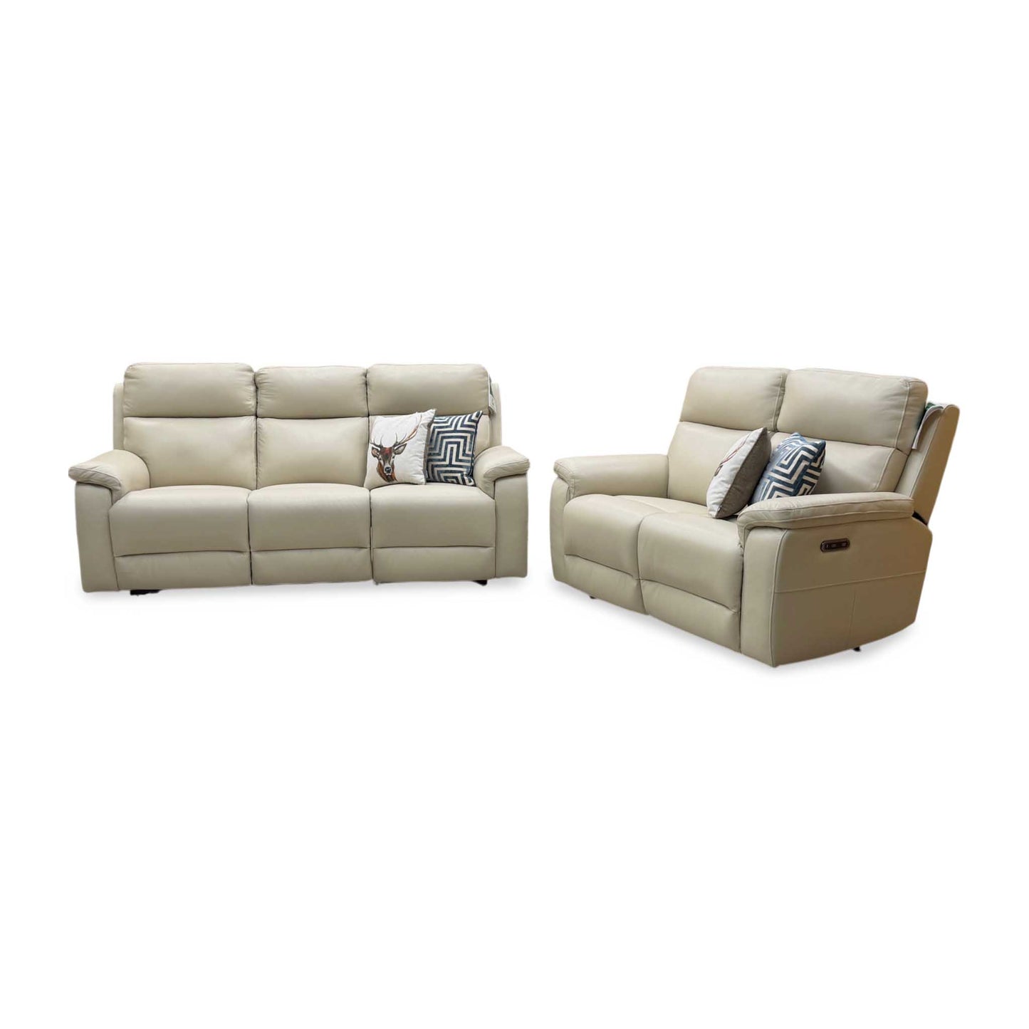 ‘Raven’ Montana Bone China Cat-60_05 Cream Leather 3 + 2 Seater Power Recliner Sofa Set