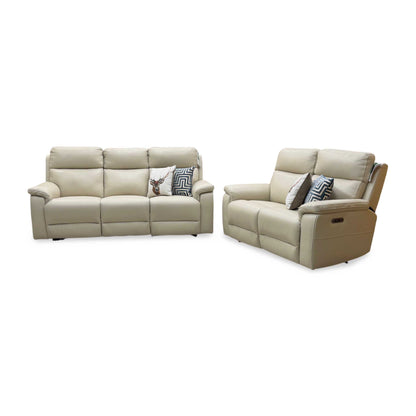 ‘Raven’ Montana Bone China Cat-60_05 Cream Leather 3 + 2 Seater Power Recliner Sofa Set
