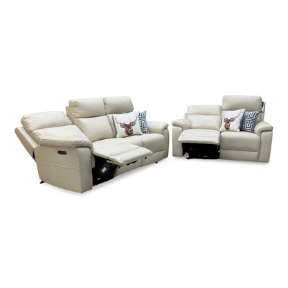‘Raven’ Montana Bone China Cat-60_05 Cream Leather 3 + 2 Seater Power Recliner Sofa Set