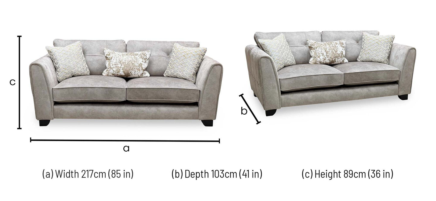 ‘Mariah’ Dapple Silver-No Insert Velvet Fabric Classic Back 3 Seater Sofa
