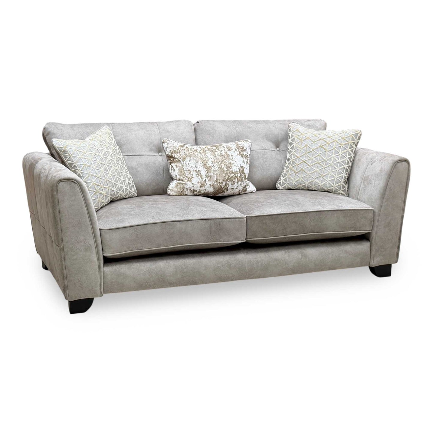‘Mariah’ Dapple Silver-No Insert Velvet Fabric Classic Back 3 Seater Sofa