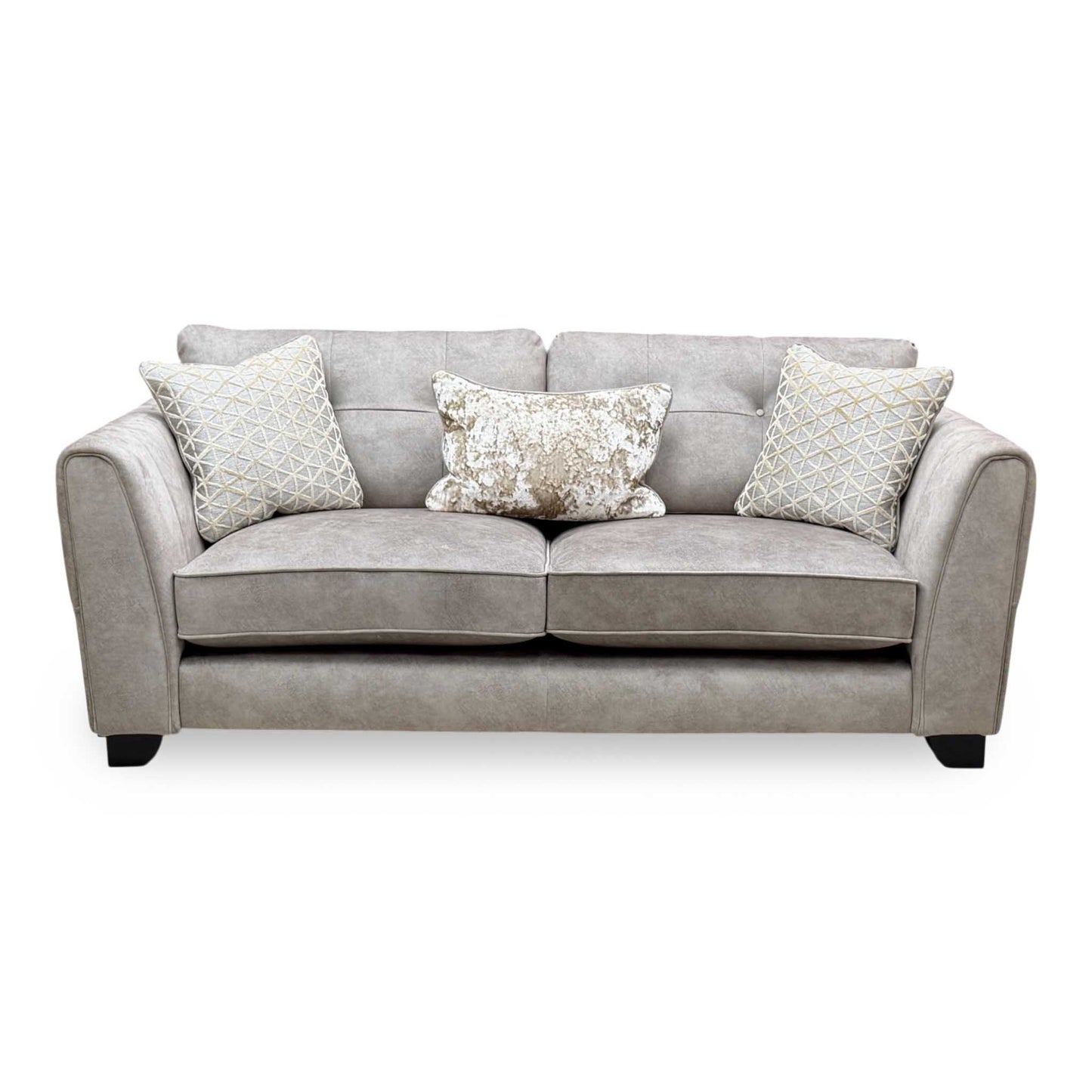 ‘Mariah’ Dapple Silver-No Insert Velvet Fabric Classic Back 3 Seater Sofa