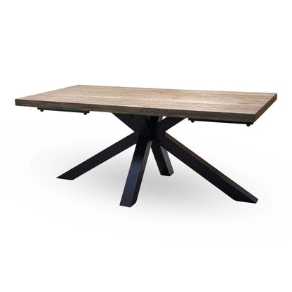'Jupiter' Dark Oak Solid Oak 180cm Dining Table with Star Base +  Grey Faux Leather Swivel Chairs Set of 6