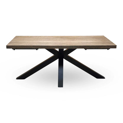 'Jupiter' Dark Oak Solid Oak 180cm Dining Table with Star Base +  Grey Faux Leather Swivel Chairs Set of 6