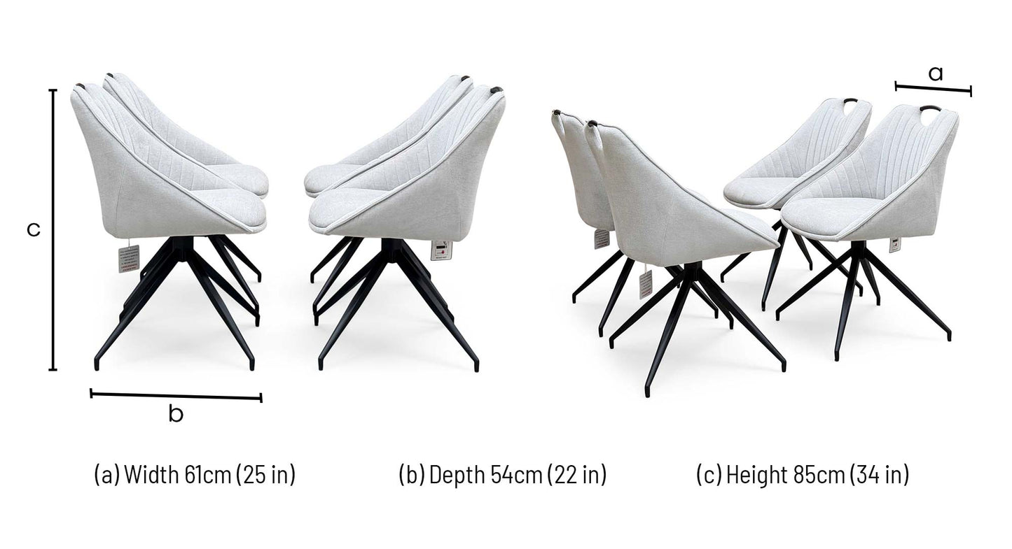 ‘Jai’ Silver Fabric Set of 4 Swivel Dining Chairs