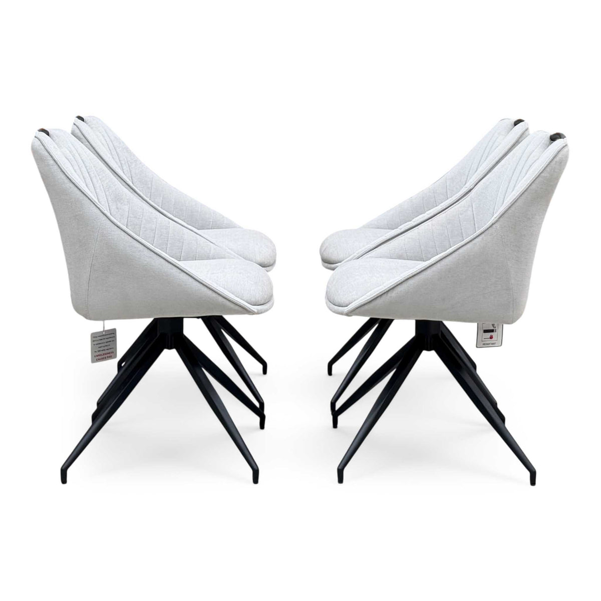 ‘Jai’ Silver Fabric Set of 4 Swivel Dining Chairs