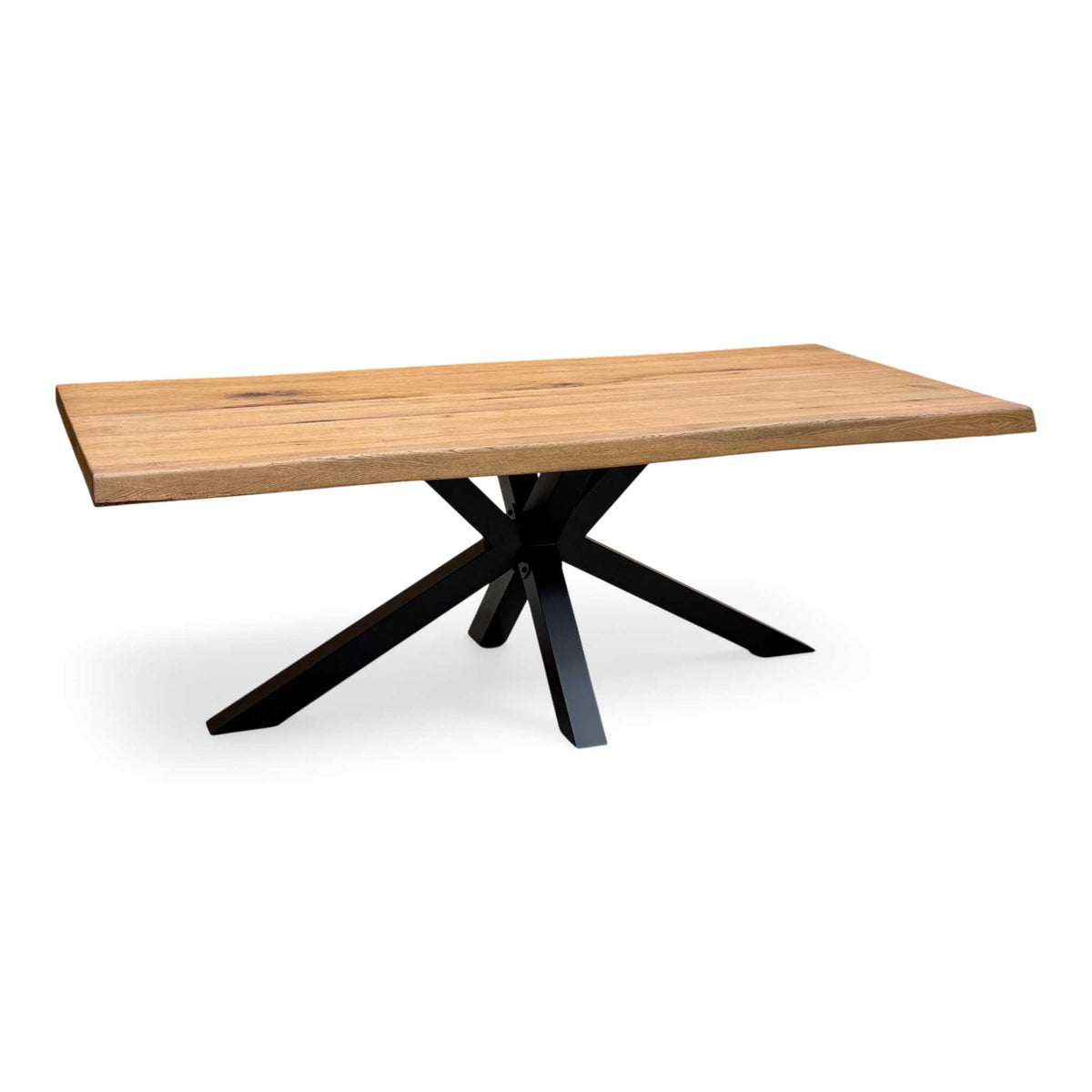 ‘Bodahl ‘Njord’ 6 Bassano Solid Oak Raw Edge 220cm Dining Table with Metal Star Base