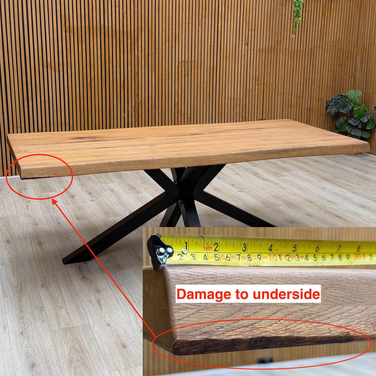 ‘Bodahl ‘Njord’ 6 Bassano Solid Oak Raw Edge 220cm Dining Table with Metal Star Base