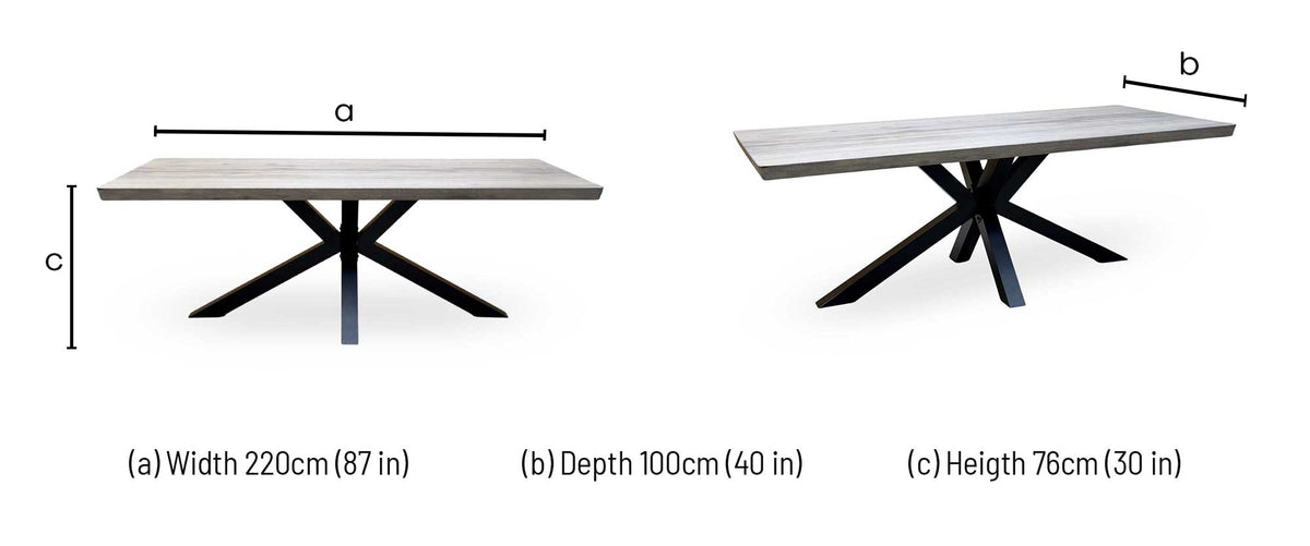 Bodahl 'Athena' 8 Vintage Grey Solid Oak Soft Edge 220cm Dining Table with Metal Star Base