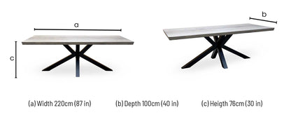Bodahl 'Athena' 8 Vintage Grey Solid Oak Soft Edge 220cm Dining Table with Metal Star Base