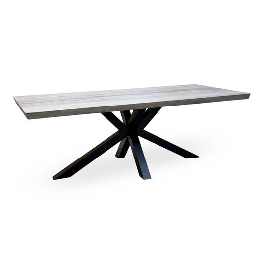 Bodahl 'Athena' 8 Vintage Grey Solid Oak Soft Edge 220cm Dining Table with Metal Star Base